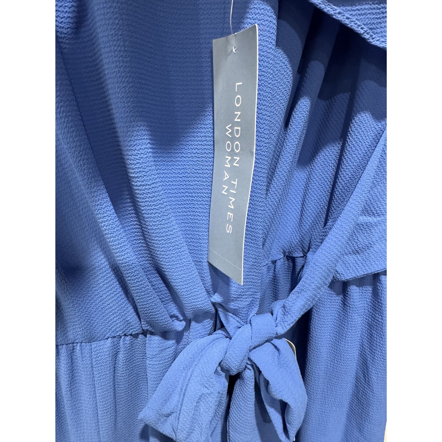 London Times Woman Blue Short Sleeve Jumpsuit With Tie Waist US 16W
