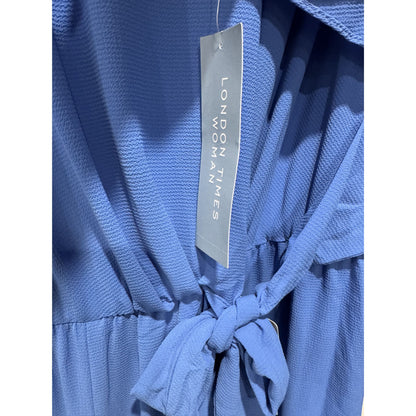 London Times Woman Blue Short Sleeve Jumpsuit With Tie Waist US 16W
