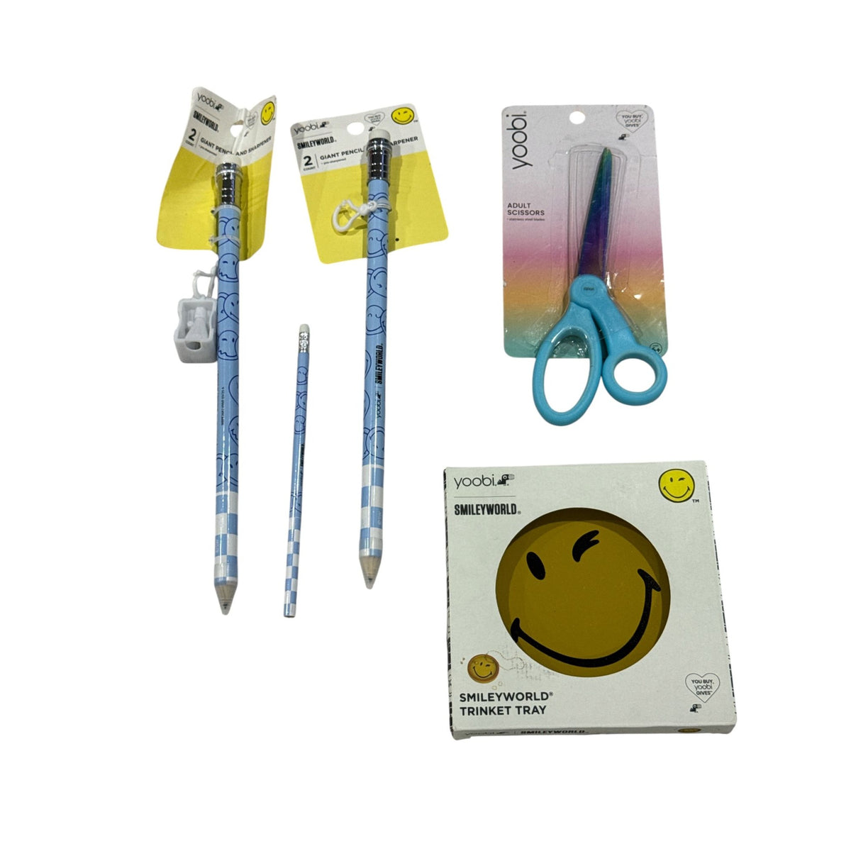 Yoobi SmileyWorld Giant Pencils & Sharpener Adult Scissors And Trinket Tray Set - Multi-Color
