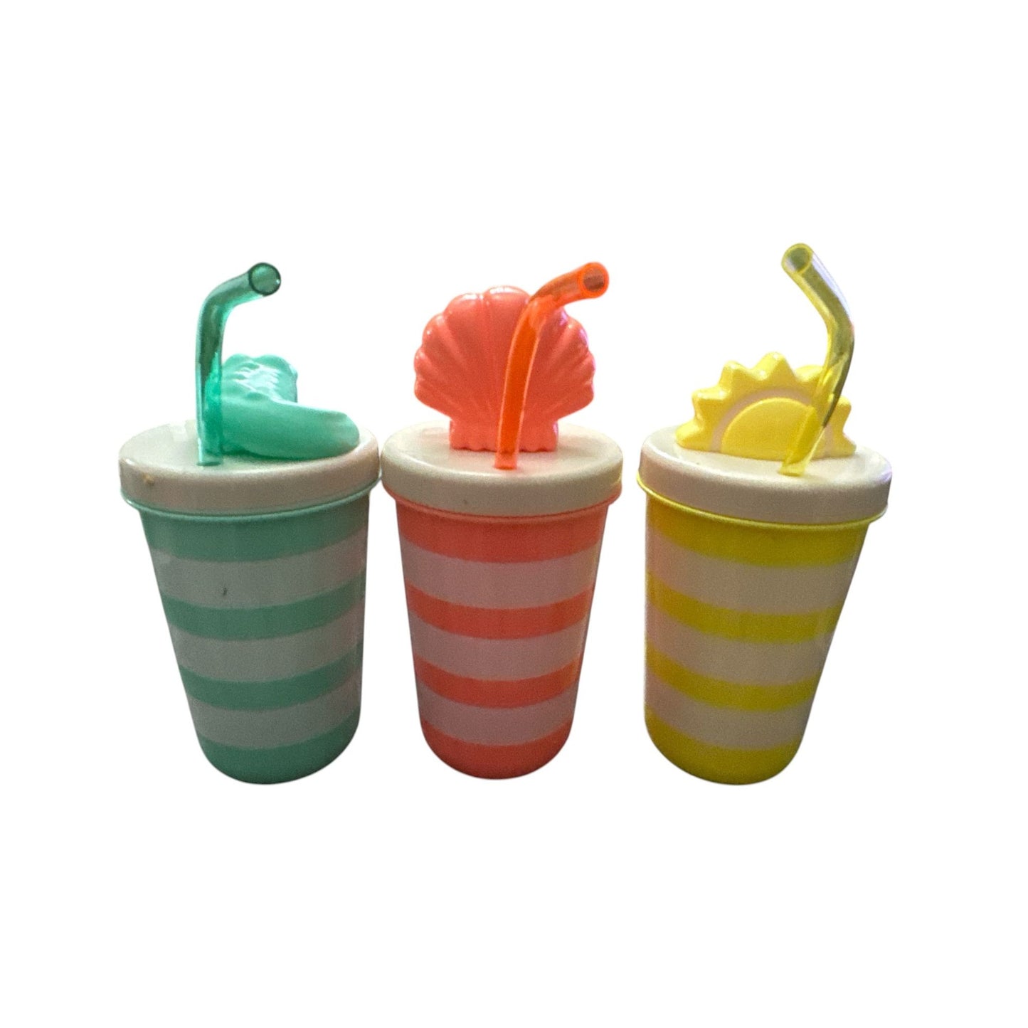 Sun Squad Striped Kids Cups With Fun Lids & Straws - Alligator, Shell, And Sun Designs - Set Of 3