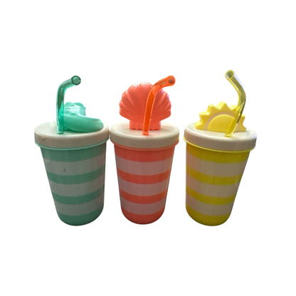 Sun Squad Striped Kids Cups With Fun Lids & Straws - Alligator, Shell, And Sun Designs - Set Of 3