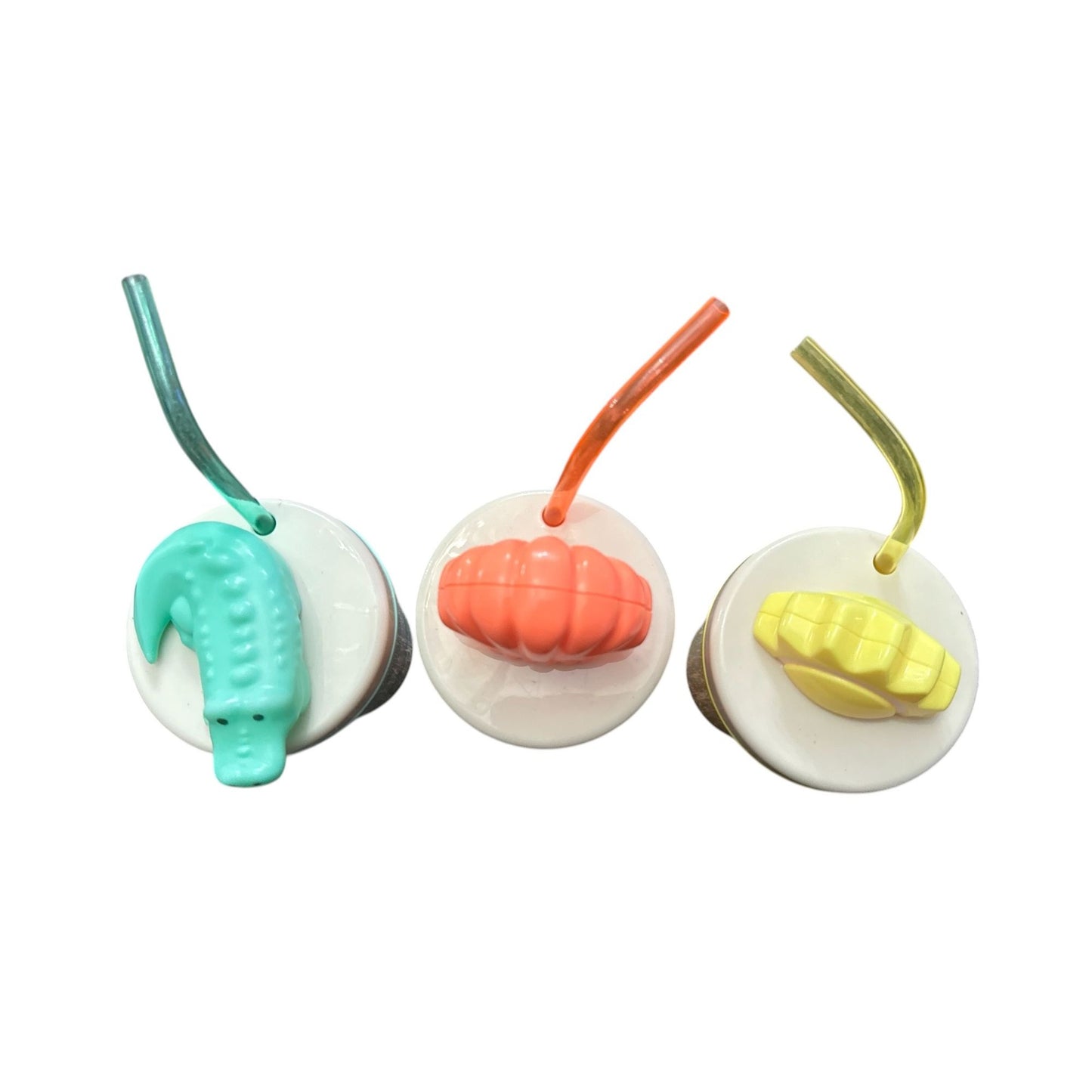 Sun Squad Striped Kids Cups With Fun Lids & Straws - Alligator, Shell, And Sun Designs - Set Of 3
