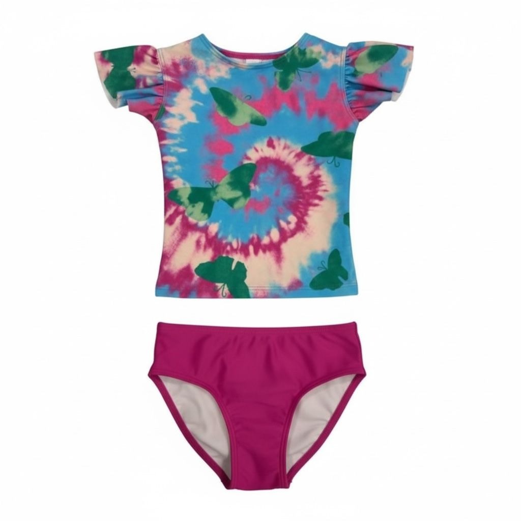 Harper Canyon Girls 2-Piece Tie Dye & Solid Swim Set UPF 50+ Size 3