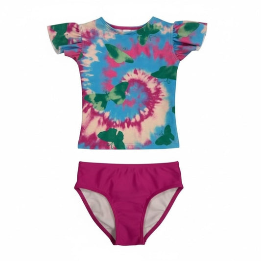 Harper Canyon Girls 2-Piece Tie Dye & Solid Swim Set UPF 50+ Size 3