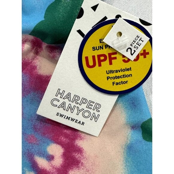 Harper Canyon Girls 2-Piece Tie Dye & Solid Swim Set UPF 50+ Size 3