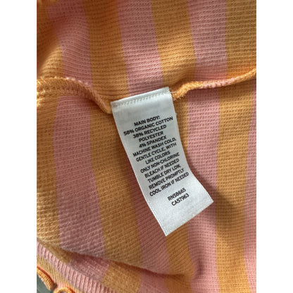 BP. Orange & Pink Striped Ribbed Knit Short-Sleeve Dress With Lettuce Trim Hem Size M