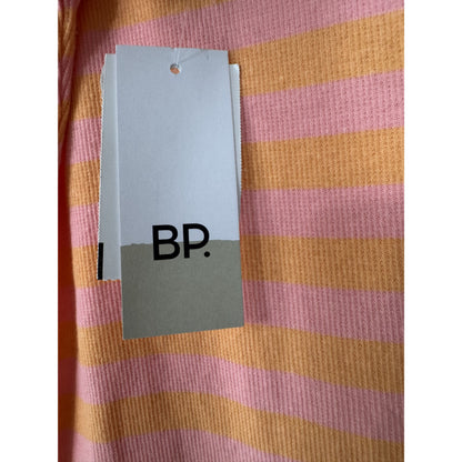 BP. Orange & Pink Striped Ribbed Knit Short-Sleeve Dress With Lettuce Trim Hem Size M