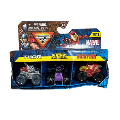 Marvel Monster Jam Series 1 3-Pack Thor Black Panther Iron Man Die-Cast Trucks Set Of 2 New
