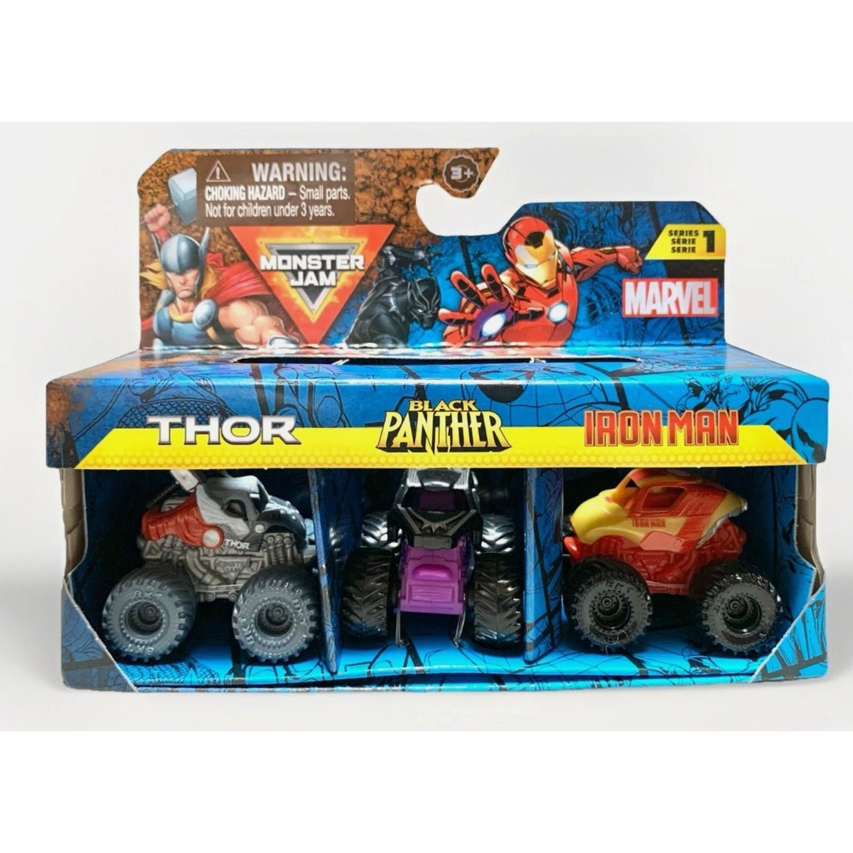 Marvel Monster Jam Series 1 3-Pack Thor Black Panther Iron Man Die-Cast Trucks Set Of 2 New
