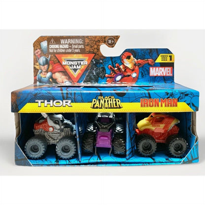 Marvel Monster Jam Series 1 3-Pack Thor Black Panther Iron Man Die-Cast Trucks Set Of 2 New