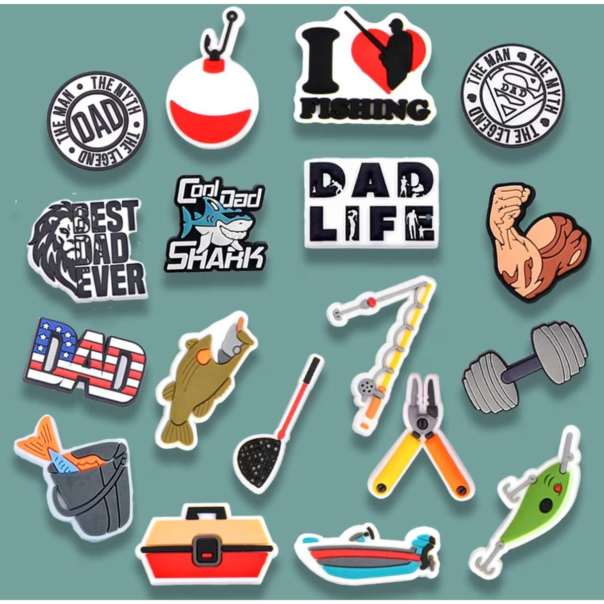 Assorted Dad-Themed Shoe Charms 18 Pieces Fun Accessories For Clogs Or Sandals Durable PVC Material