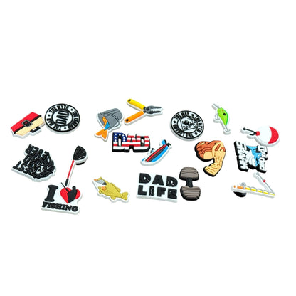 Assorted Dad-Themed Shoe Charms 18 Pieces Fun Accessories For Clogs Or Sandals Durable PVC Material