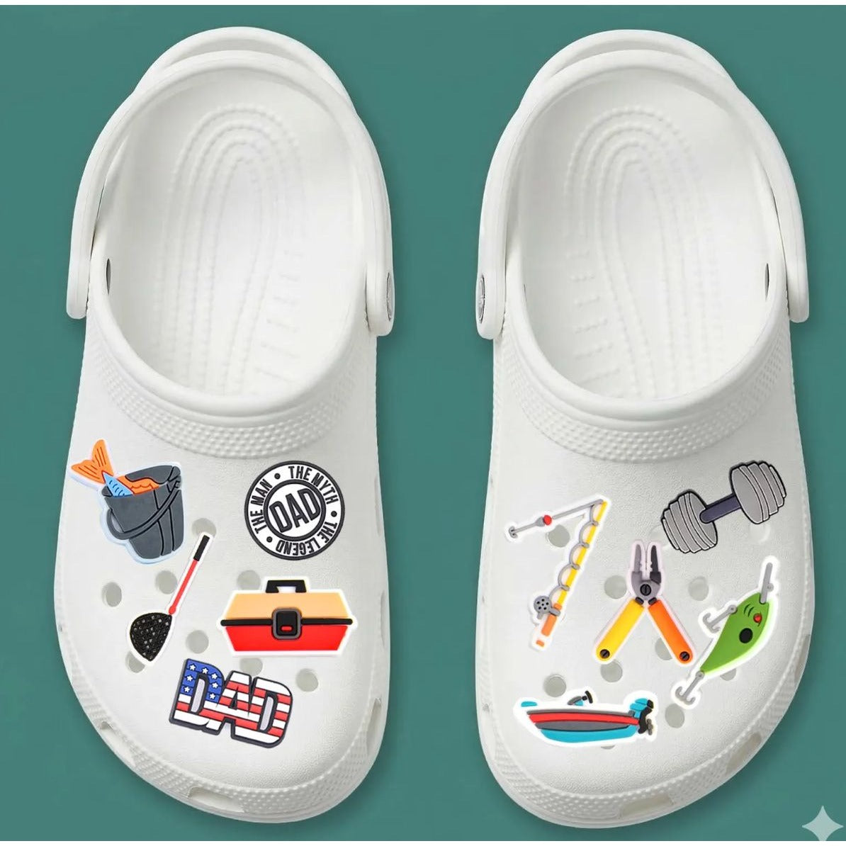 Assorted Dad-Themed Shoe Charms 18 Pieces Fun Accessories For Clogs Or Sandals Durable PVC Material