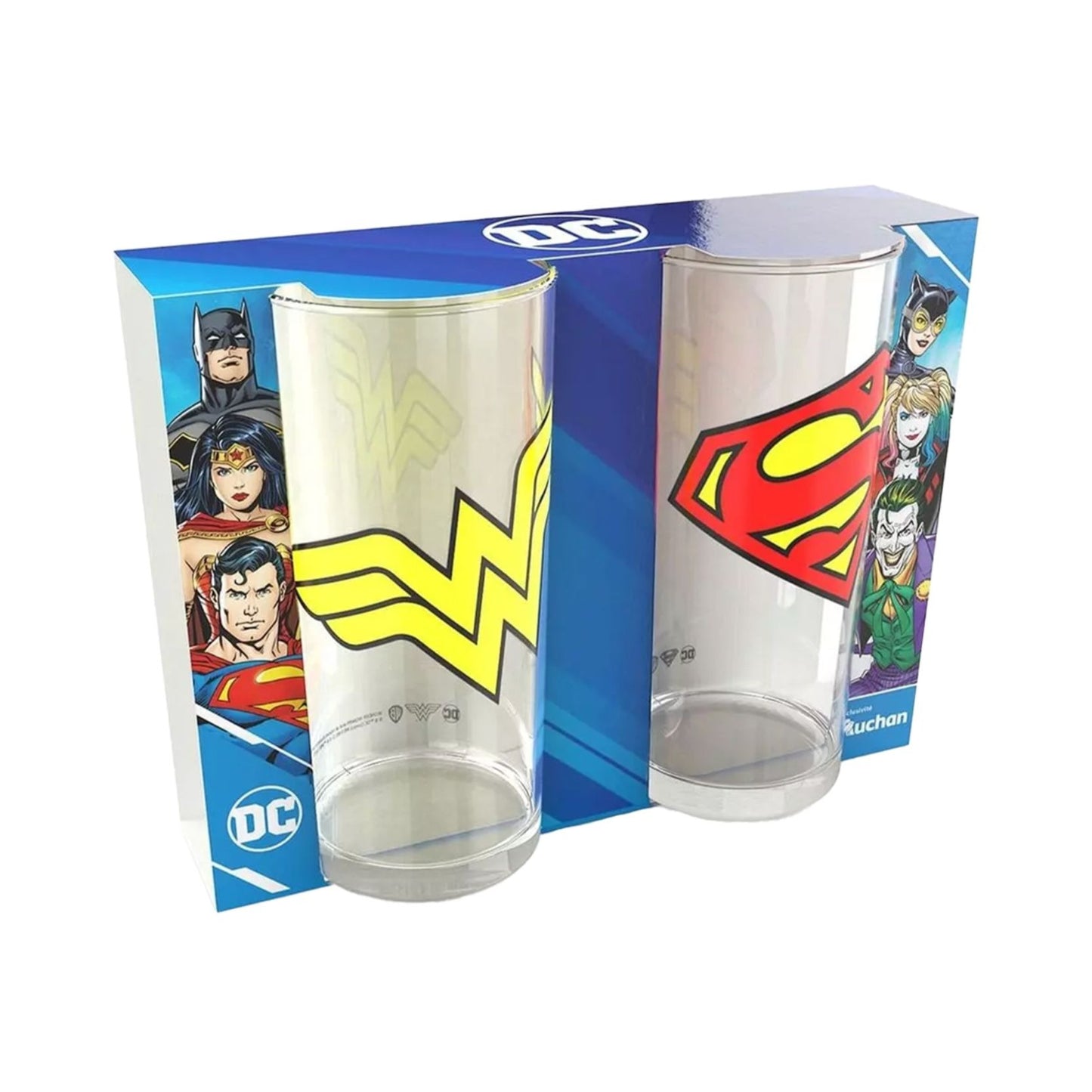 DC Comics Wonder Woman & Superman Glass Set 27cl Officially Licensed Exclusive Auchan Edition