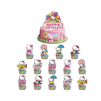 Hello Kitty Birthday Cake & Cupcake Toppers Set 4.72” Cake Topper 3.1” Cupcake Toppers Party Decorations