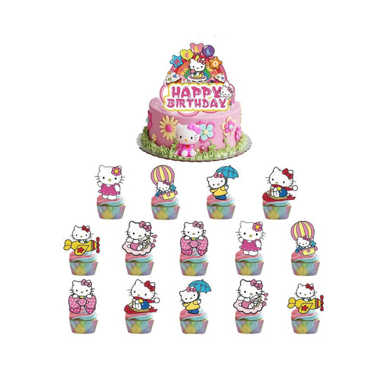 Hello Kitty Birthday Cake & Cupcake Toppers Set 4.72” Cake Topper 3.1” Cupcake Toppers Party Decorations
