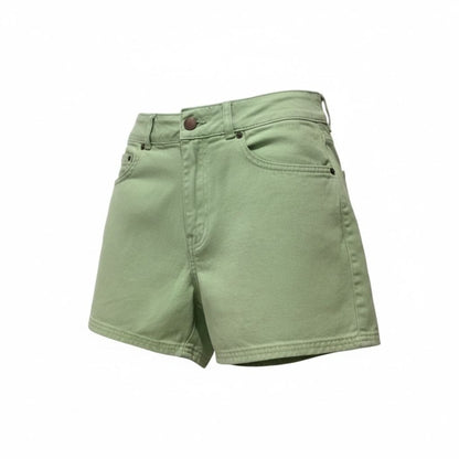 ONeill Women's High-Waisted Green Denim Shorts Size 27 100% Cotton With Pockets