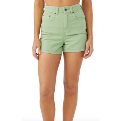 ONeill Women's High-Waisted Green Denim Shorts Size 27 100% Cotton With Pockets