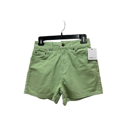 ONeill Women's High-Waisted Green Denim Shorts Size 27 100% Cotton With Pockets