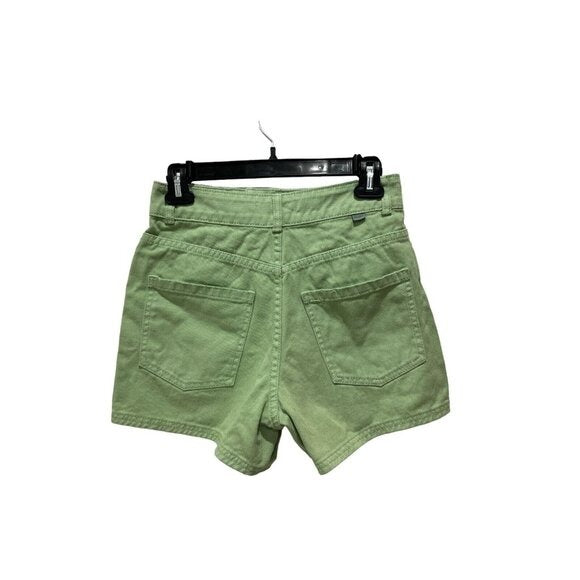 ONeill Women's High-Waisted Green Denim Shorts Size 27 100% Cotton With Pockets