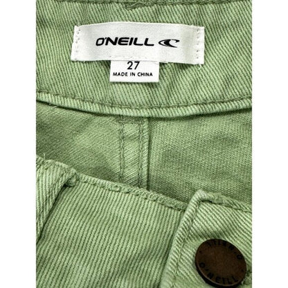 ONeill Women's High-Waisted Green Denim Shorts Size 27 100% Cotton With Pockets