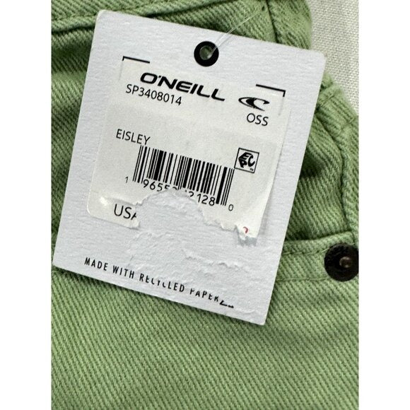 ONeill Women's High-Waisted Green Denim Shorts Size 27 100% Cotton With Pockets