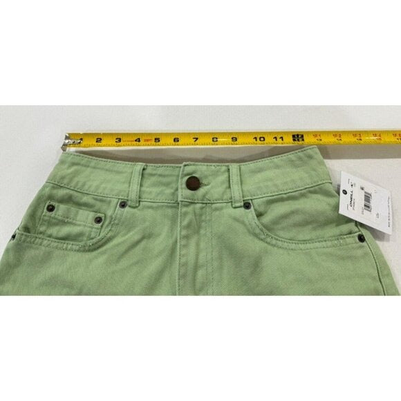 ONeill Women's High-Waisted Green Denim Shorts Size 27 100% Cotton With Pockets