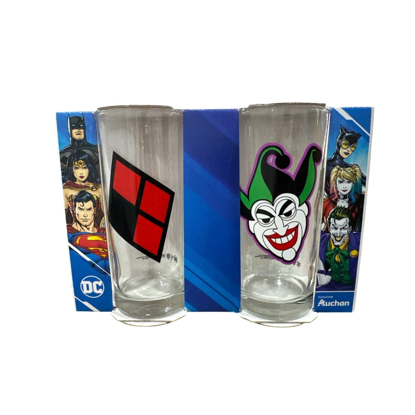 DC Comics Glass Set Featuring Joker & Harley Quinn Designs 27cl Capacity Boxed Collectible Tumblers By Auchan