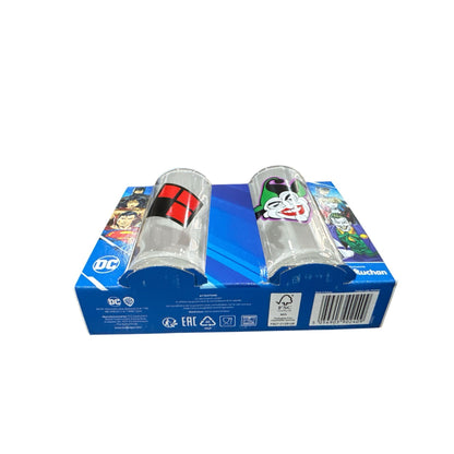 DC Comics Glass Set Featuring Joker & Harley Quinn Designs 27cl Capacity Boxed Collectible Tumblers By Auchan