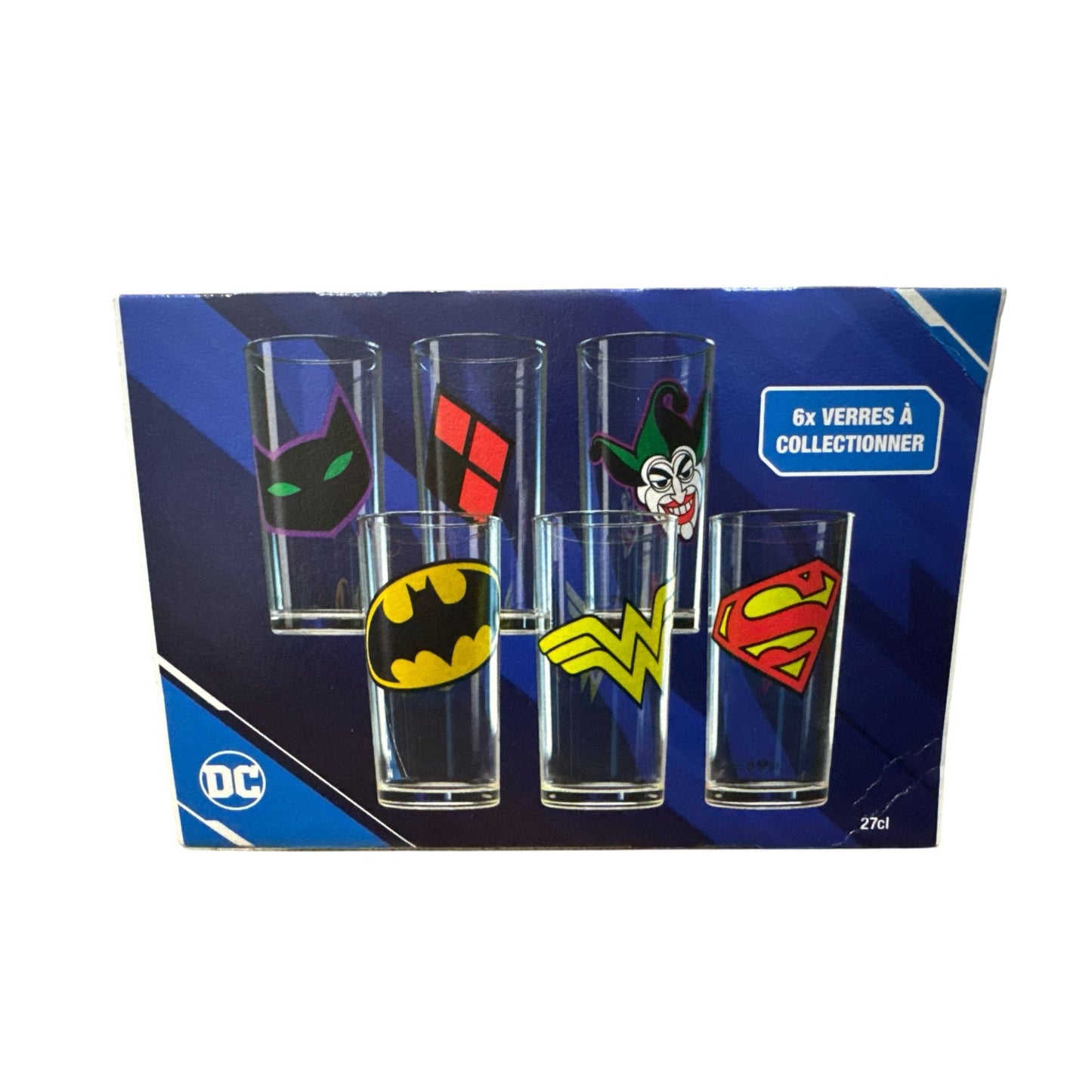 DC Comics Glass Set Featuring Joker & Harley Quinn Designs 27cl Capacity Boxed Collectible Tumblers By Auchan