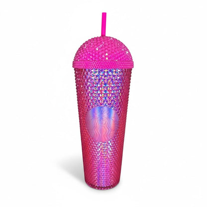 Starbucks Pink Studded Iridescent Tumbler With Straw 24oz Cold Cup Limited Edition