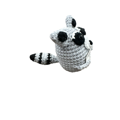 Crocheted Positive Raccoon Plush With Motivational Sign - Handmade Gray & Black Stuffed Animal Toy