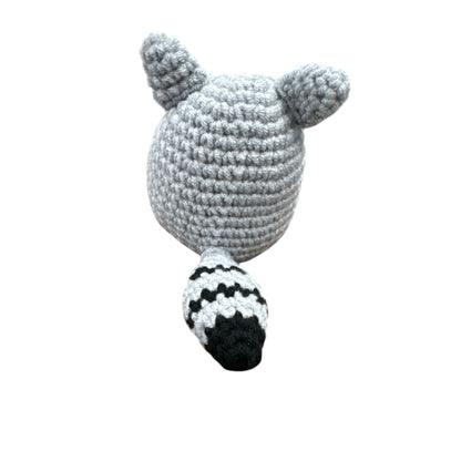 Crocheted Positive Raccoon Plush With Motivational Sign - Handmade Gray & Black Stuffed Animal Toy
