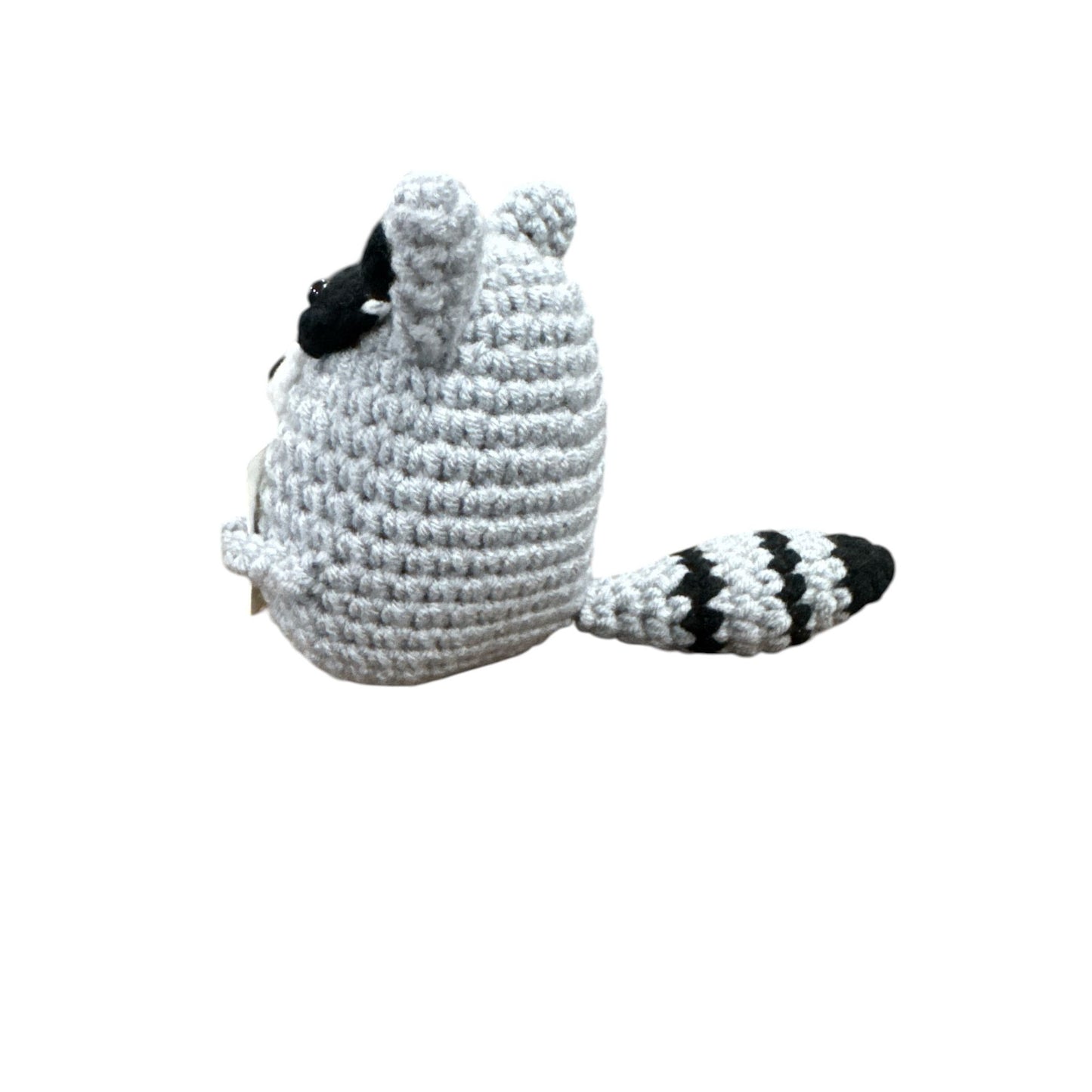 Crocheted Positive Raccoon Plush With Motivational Sign - Handmade Gray & Black Stuffed Animal Toy