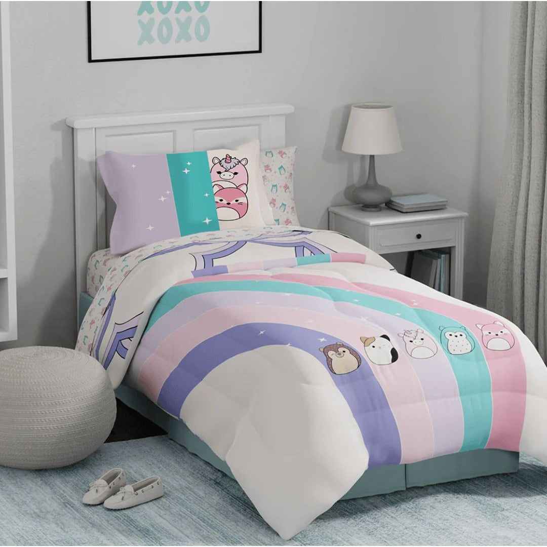 Original Squishmallows 2-Piece Twin Comforter Bed Set Morning Bird Pink Blue Cotton