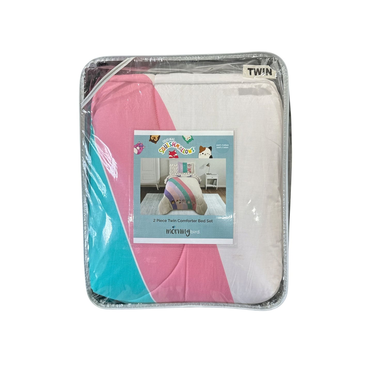 Original Squishmallows 2-Piece Twin Comforter Bed Set Morning Bird Pink Blue Cotton