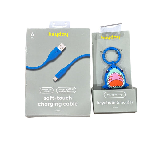 Heyday USB-A To USB-C Charging Cable & Shark AirTag Keychain Holder 6ft Blue