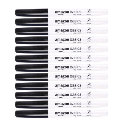 Amazon Basics Dry Erase Markers Ultra Fine Tip Black (4 Boxes of 12)