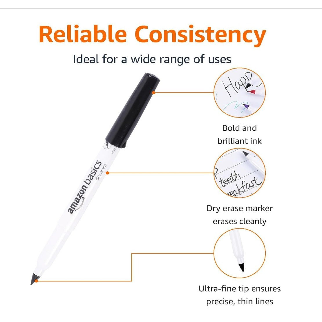 Amazon Basics Dry Erase Markers Ultra Fine Tip Black (4 Boxes of 12)