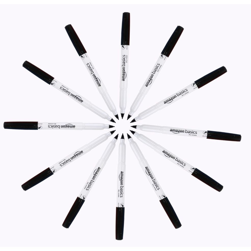 Amazon Basics Dry Erase Markers Ultra Fine Tip Black (4 Boxes of 12)