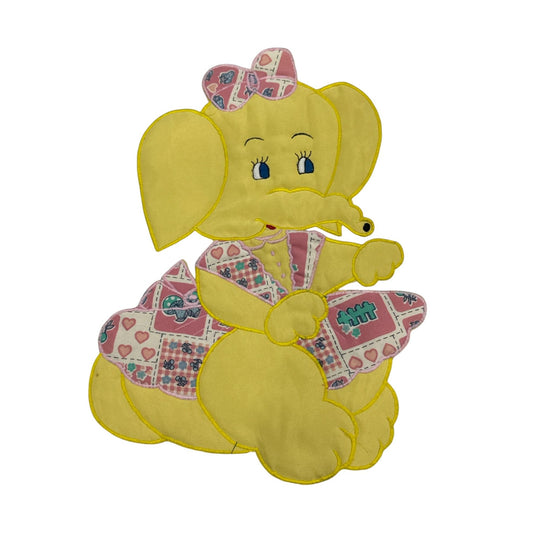 Vintage Yellow Elephant Fabric Applique Quilt Patch 15"x10" Baby Nursery Decor