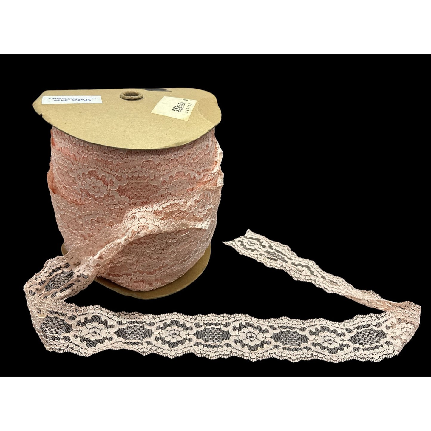 Vintage Pink Lace Trim Roll 2" Wide Floral Pattern 100+ Yards Sewing Crafting