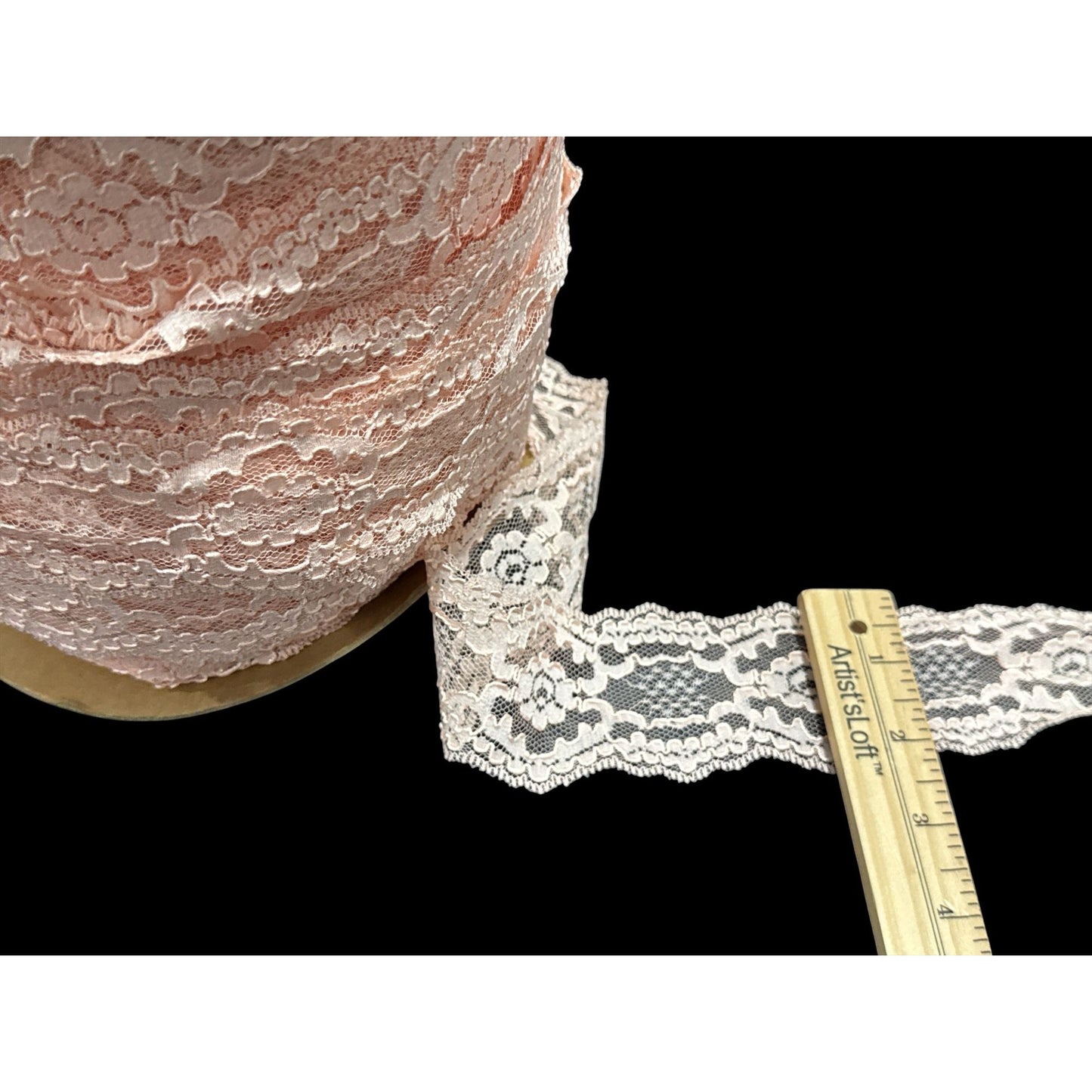 Vintage Pink Lace Trim Roll 2" Wide Floral Pattern 100+ Yards Sewing Crafting