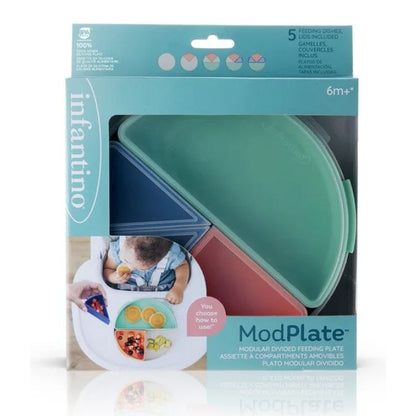 Infantino ModPlate Modular Divided Feeding Plate With Lids For 6M+ Dishwasher & Microwave Safe