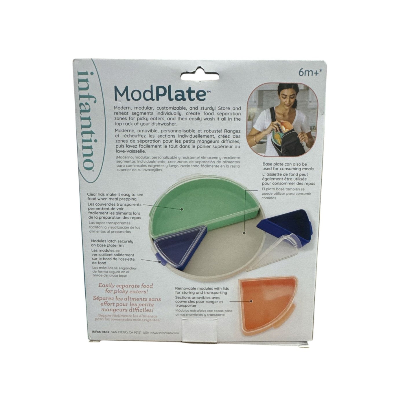 Infantino ModPlate Modular Divided Feeding Plate With Lids For 6M+ Dishwasher & Microwave Safe