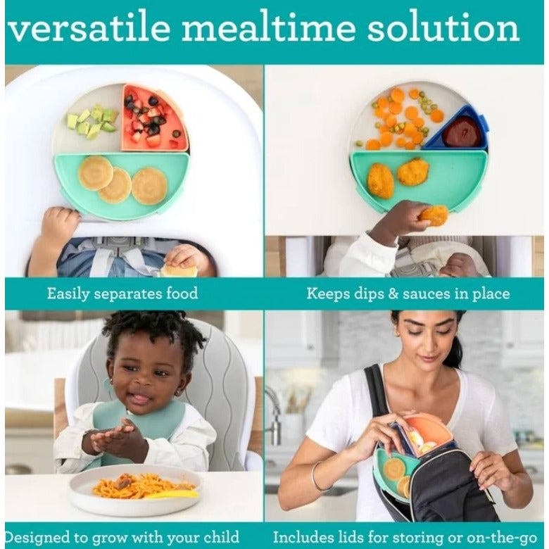 Infantino ModPlate Modular Divided Feeding Plate With Lids For 6M+ Dishwasher & Microwave Safe