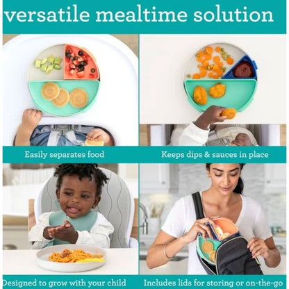 Infantino ModPlate Modular Divided Feeding Plate With Lids For 6M+ Dishwasher & Microwave Safe
