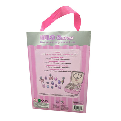 Halo Charms Bracelet With Jewelry Case - 13 Charms 1 Bracelet 1 Case Pink Bow Design Ages 5+