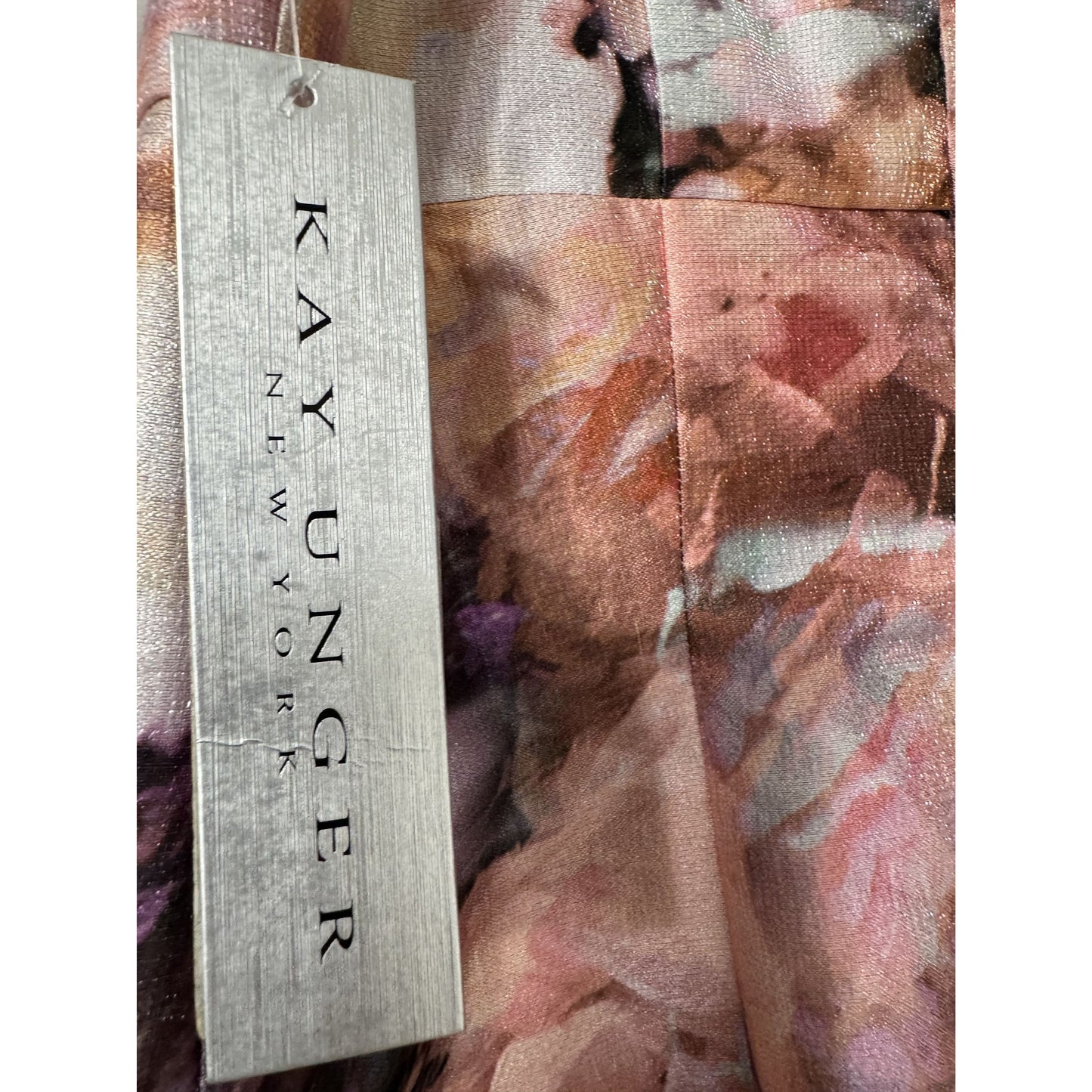 Kay Unger New York Floral Midi Dress Soft Orchid Multi Size 4 Sleeveless V-Neck Elegant A-Line Women's