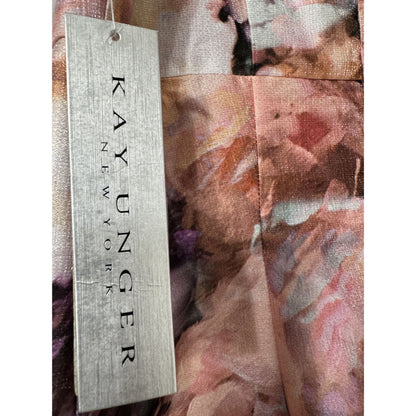 Kay Unger New York Floral Midi Dress Soft Orchid Multi Size 4 Sleeveless V-Neck Elegant A-Line Women's